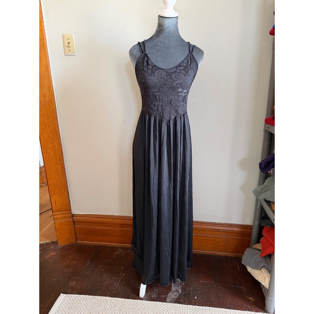 Olga Vintage Black Lace Bodice Maxi slip romantic nightgown Whimsigoth wedding L - Picture 2 of 14
